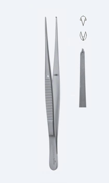 Пінцети, хірургічні, "Semken", для тканин, делікатні, прямі, кінчик 1,0 мм, зубці 1 х 2, загальна довжина 150 мм. Бренд - Asanus Medizintechnik Gmb, Німеччина